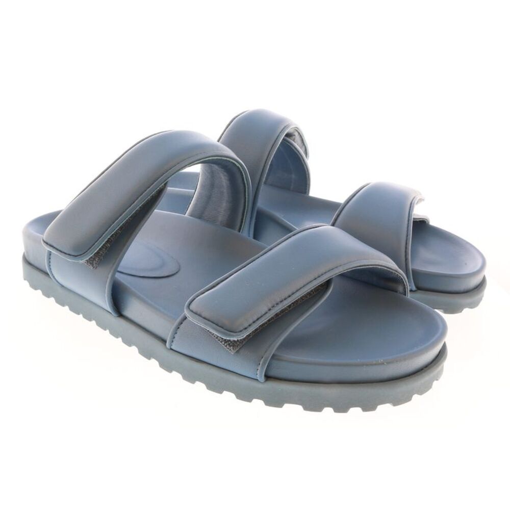 Gia Borghini Lead Blue Gia x Pernille Double Strap Leather Slides